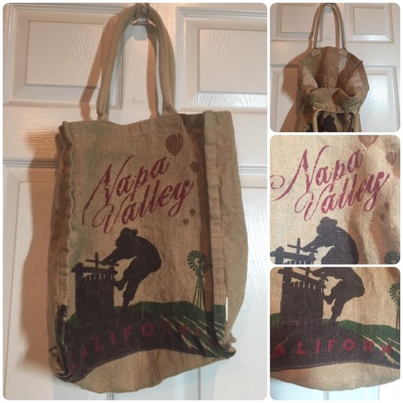 VTG Napa Valley California Burlap Tote Shopping Bag Collectible 13.5"x15.5" - Picture 3 of 16